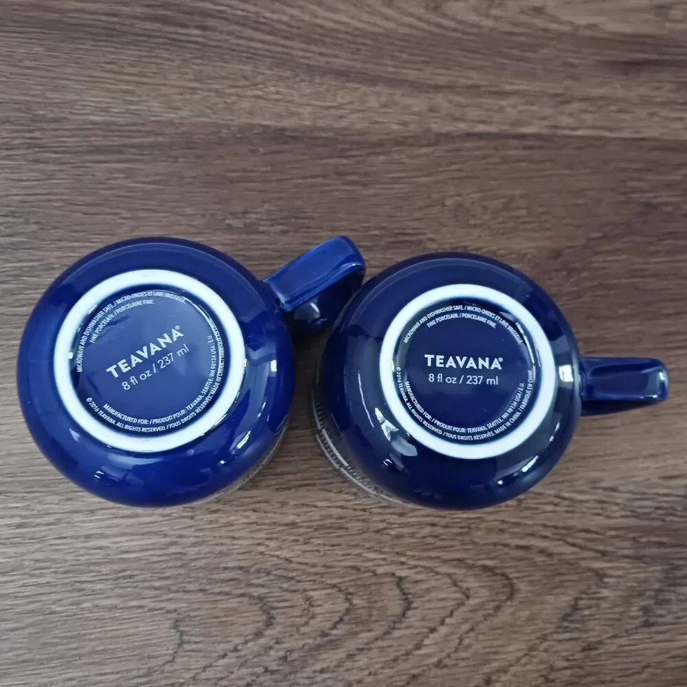 Set of‎ 2 Teavana Starbucks Tea Mug Cups 2016 Blue & White Block Design 8 Oz